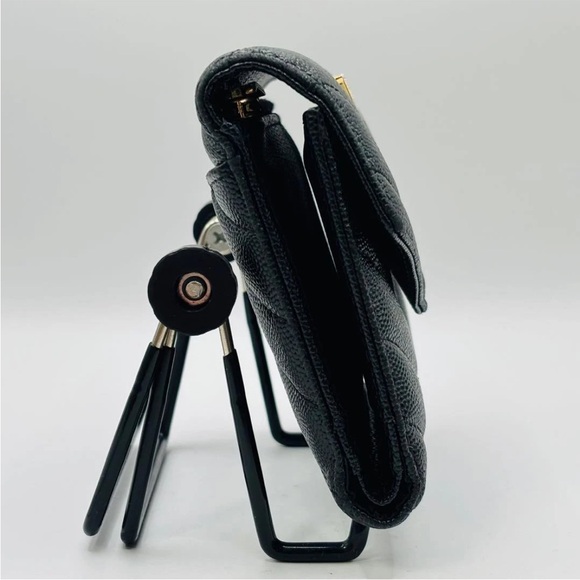 Yves Saint Laurent Black Chevron Wallet with Gold Logo - Picture 4 of 13